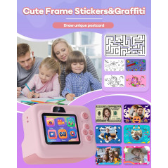 Kids Instant Print Camera 1080P - Portable Gift for Ages 3-12, Pink