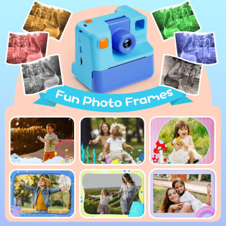 Kids Instant Print Camera with 32GB Card & 3 Rolls Paper, FHD Selfie & Video, Gift for Ages 3-12 (Blue)
