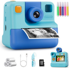 Kids Instant Print Camera for Kids 3-12 | FHD Video, Selfie, 32G Card