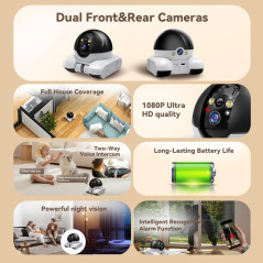 DreamBee 1080P Dual Lens Robot Camera on Wheels with Night Vision & 2-Way Talk