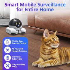 Wi-Fi Mobile Patrol Robot Camera with Night Vision, Two-Way Audio, Remote Control & 64GB Storage for Pet & Elderly Monit
