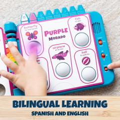 Chuckle & Roar Pop It! Livre interactif bilingue Anglais-Espagnol – Apprentissage couleurs pour tout-petits 1-4+