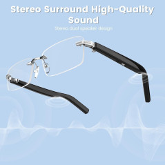 Lunettes Intelligentes Sans Monture avec Bluetooth, Prise Photo à Distance, Protection UV et Commande Vocale