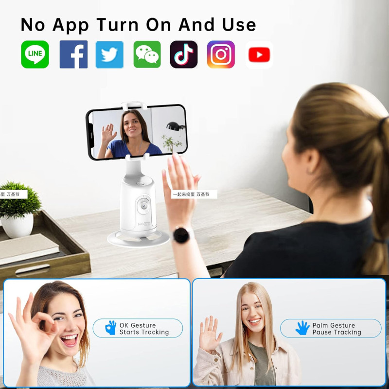Auto Tracking Phone Holder & Smart Face Tracking Selfie Stick - White