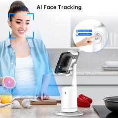 Support Téléphone Auto Tracking 360° avec Trépied Smart Blanc