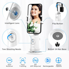 Auto Tracking Phone Holder & Smart Face Tracking Selfie Stick - White