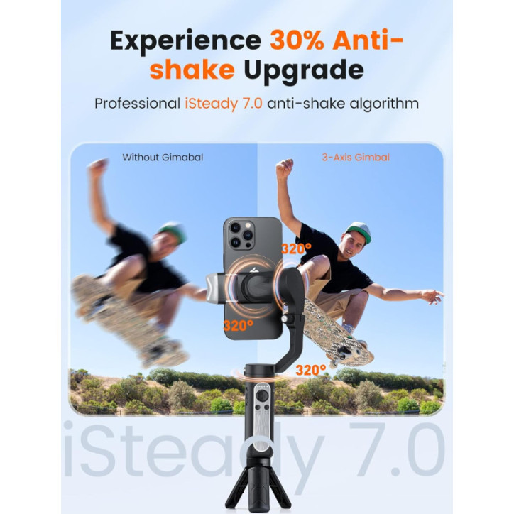 hohem iSteady V2S 3-Axis Smartphone Gimbal Stabilizer with AI Tracking, Fill Light, Portable & Foldable for Vlogging