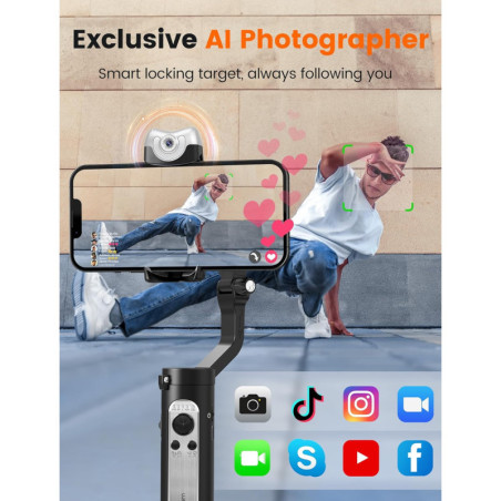 hohem iSteady V2S 3-Axis Smartphone Gimbal Stabilizer with AI Tracking, Fill Light, Portable & Foldable for Vlogging