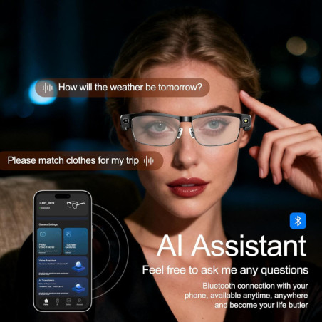 AI Smart Glasses with 8MP Camera, Real-Time Translation, Voice Assistant, Open-Ear Audio & Auto Color Lenses