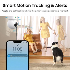 Caméra de Sécurité Intérieure 2K AosU, Surveillance Bébé/Animal 360°, Wi-Fi 2.4 GHz, Vision Nocturne IR, Alexa