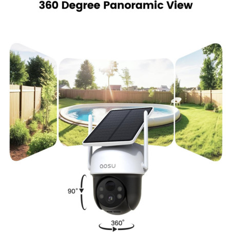Caméra Solaire AOSU Extérieure Sans Fil 2K Vision Nuit Couleur Suivi Humain 360° Surveillance