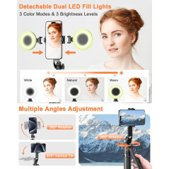71” Auto Face Tracking Tripod for iPhone & Android with Light & Remote