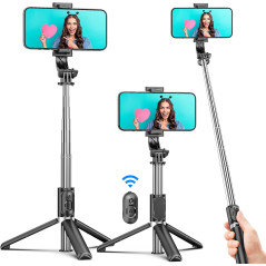 All-in-One Extendable Selfie Stick Tripod with Wireless Remote - Compatible with iPhone & Samsung