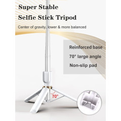 Selfie Stick Trépied 46'' avec Télécommande et Lumière LED