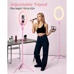 UBeesize 12 Pink Selfie Ring Light & 62 Tripod for Streaming & Recording