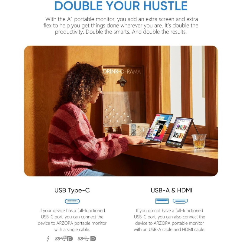 ARZOPA 15.6'' FHD Portable Monitor – Ultra-Slim with USB-C & HDMI