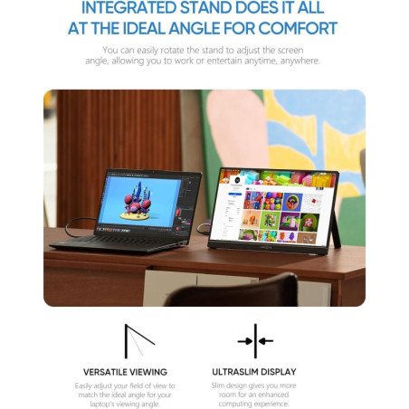 Écran portable ARZOPA 15,6 FHD 1080p Ultra-fin avec support, IPS, USB-C & HDMI pour PC, Mac, Xbox, PS5