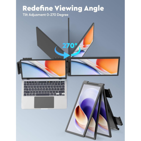 Écran Portable 14 FHD IPS Dual Screen Extender pour Laptop 14-16, USB-C/HDMI, Plug & Play