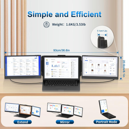 14 FHD IPS Laptop Screen Extender - Ultra-Thin Dual/Triple Monitor, HDMI/USB-C, Built-in Speakers, Portable