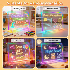 Tableau Lumineux LED 16, 8 Couleurs, 6 Modes, 13 Effets, 7 Marqueurs, Cahier de Traçage - Jouet Enfants 3+