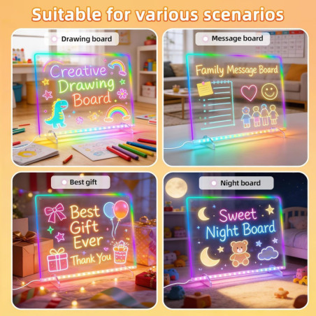 LED Note Board 16 Drawing Tablet with 6 Modes, 8 Colors, 13 Light Effects, 7 Markers & Tracing Book - Kids Gift