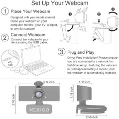 NexiGo N60 1080P Webcam with Mic, Privacy Cover & USB Plug & Play
