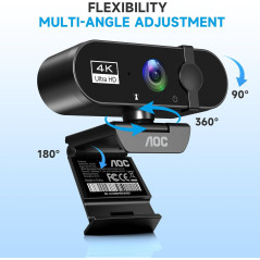 Webcam AOC 4K PC avec Microphone et Suppression de Bruit