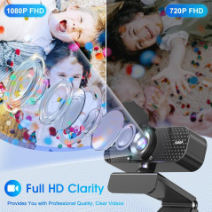 1080P HD Webcam with Noise-Canceling Mic, Auto Light Correction, Privacy Cover, Wide Angle Lens, USB Plug & Play