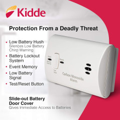 Détecteur de Monoxyde de Carbone Kidde, Alarme CO Portable à Piles avec Bouton Test-Reset et LED