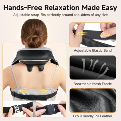 6D Deep Tissue Neck & Shoulder Massager with Heat, Cordless Shiatsu Pain Relief – Perfect Gift for Home & Office