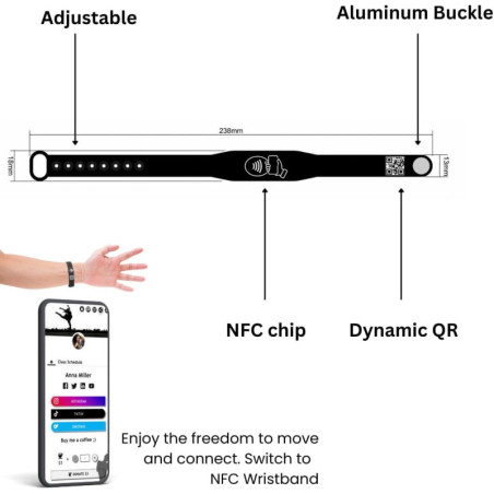 Bracelet NFC Tap - Carte Digitale Sans Abonnement (Noir)