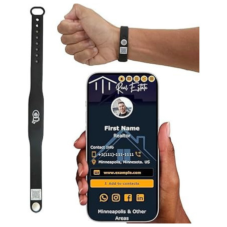 Tap Wristband NFC Digital Business Card Bracelet - Tap & Scan QR, No Fee/Subscription, Works on iPhone & Android (Black)