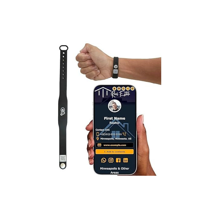 Bracelet NFC Tap - Carte de Visite Digitale sans Abonnement - Compatible iPhone & Android (Noir, Pack 1) Bracelet NFC Tap - Carte de Visite Digitale sans Abonnement - Compatible iPhone & Android (Noir, Pack 1)