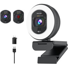 4K Autofocus Webcam with Ring Light, TOF, 1080P 60FPS, Privacy Cover & Mic – Perfect for Zoom/Skype/Meet