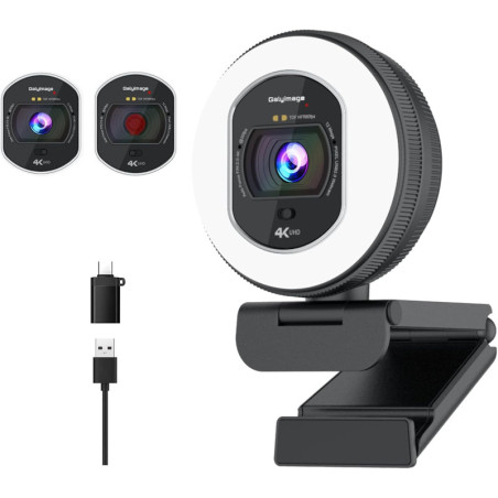 4K Webcam with Ring Light, Autofocus & Privacy Cover for Streaming
