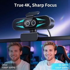 EMEET C60E 4K Webcam Dual-Camera, 11X Zoom, RGB Lighting & Remote