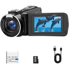 1080P Digital Camcorder with 18X Zoom, Fill Light & 3 Rotatable Screen