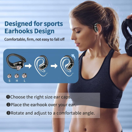 Wireless Bluetooth 5.4 Earbuds 50H HiFi Stereo Deep Bass ENC Mic IP7 Waterproof LED Display Earhooks