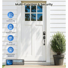Veise KS02A Fingerprint Keyless Entry Door Lock - Auto Lock, Biometric, Keypad, Anti-Peeping, Matte Black
