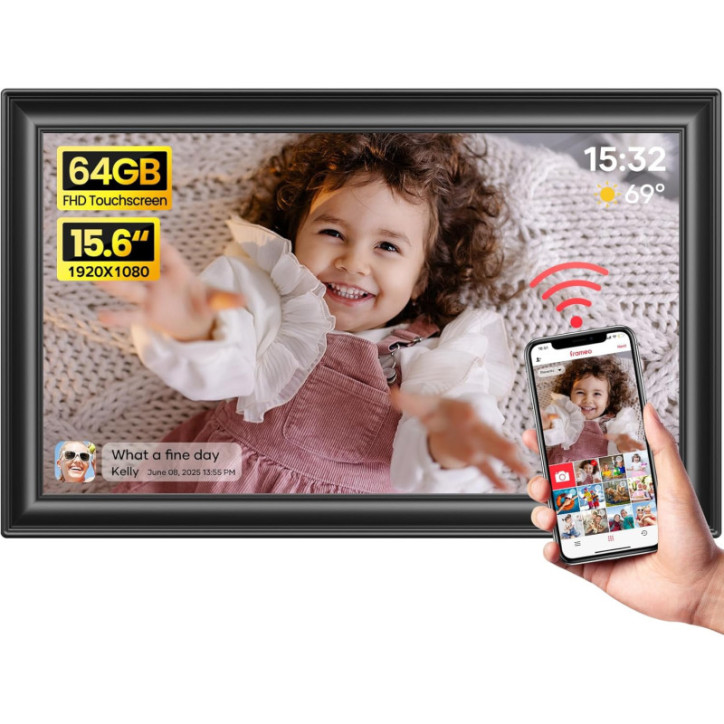 64GB 15.6 Frameo WiFi Digital Photo Frame, 1920x1080 IPS Touchscreen, Send Photos Remotely - Perfect Gift 64GB 15.6 Frameo WiFi Digital Photo Frame, 1920x1080 IPS Touchscreen, Send Photos Remotely - Perfect Gift