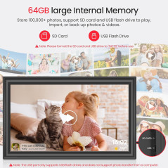 64GB 15.6 Frameo Digital Photo Frame WiFi FHD Touch Screen Gift