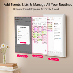15.6 Family Digital Calendar & Planner - FHD Touchscreen, Chore Chart, Meal Planner, Photo Display, LED Reminder, Wall &