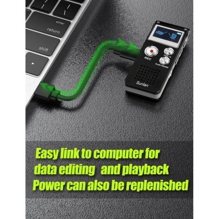 Enregistreur vocal numérique 16GB rechargeable USB pour conférences avec lecture, dictaphone compact amélioré