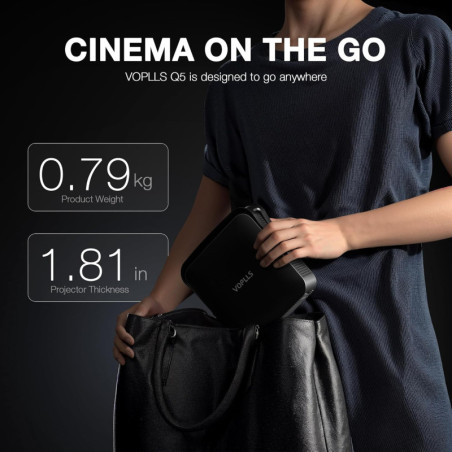 VOPLLS 1.81 Thinnest Smart Mini Projector 1080P WiFi Bluetooth Auto Focus Keystone 4K Support