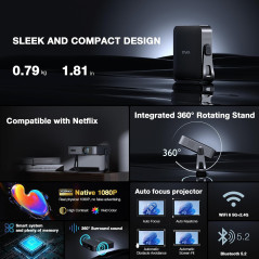 Thinnest 1.81 Smart Mini Projector 1080P WiFi Bluetooth 4K Support