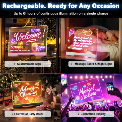 16-Inch Rechargeable LED Doodle Board with 7 Colors & Markers