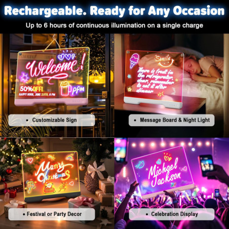16-Inch Rechargeable LED Doodle Board with 7 Colors & Markers