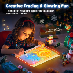 Tablette Lumineuse LED Rechargeable 16 avec 7 Couleurs, 5 Marqueurs & Livre à Tracer
