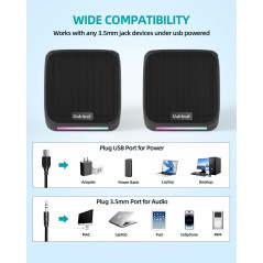 Haut-parleurs PC USB 3.5mm petits pour bureau et ordinateur