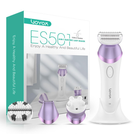 VOYOR 4-in-1 Women's Electric Bikini Trimmer & Foil Shaver with 4 Heads, Massage, Cleansing, 2 Speeds - Purple